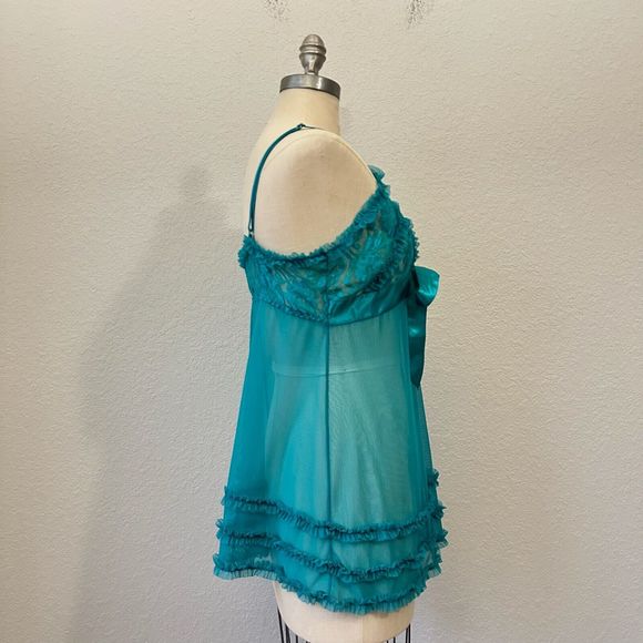 FREDERICK'S OF HOLLYWOOD Ruffled Sheer Cami / Nightgown Slip Green - Picture 4 of 11